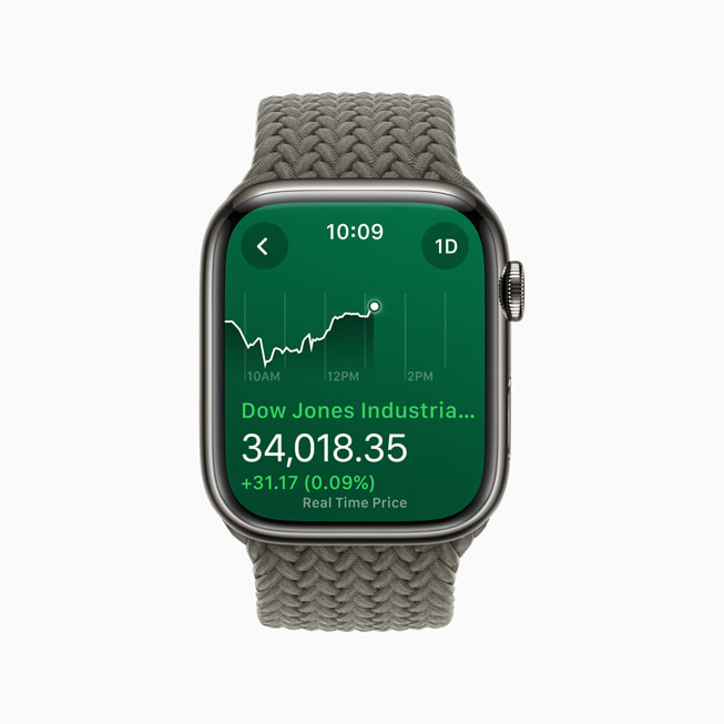 Apple Watch Series 8 顯示「股市」app。