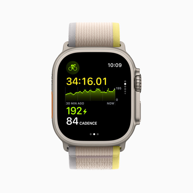 Apple Watch Ultra z pokazanym czasem jazdy w każdej strefie.