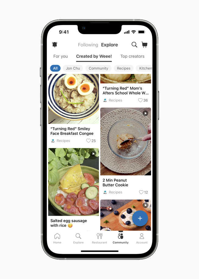 Se muestran recetas dentro la pestaña "Creado por Weee!" en la página Explorar de la app. 