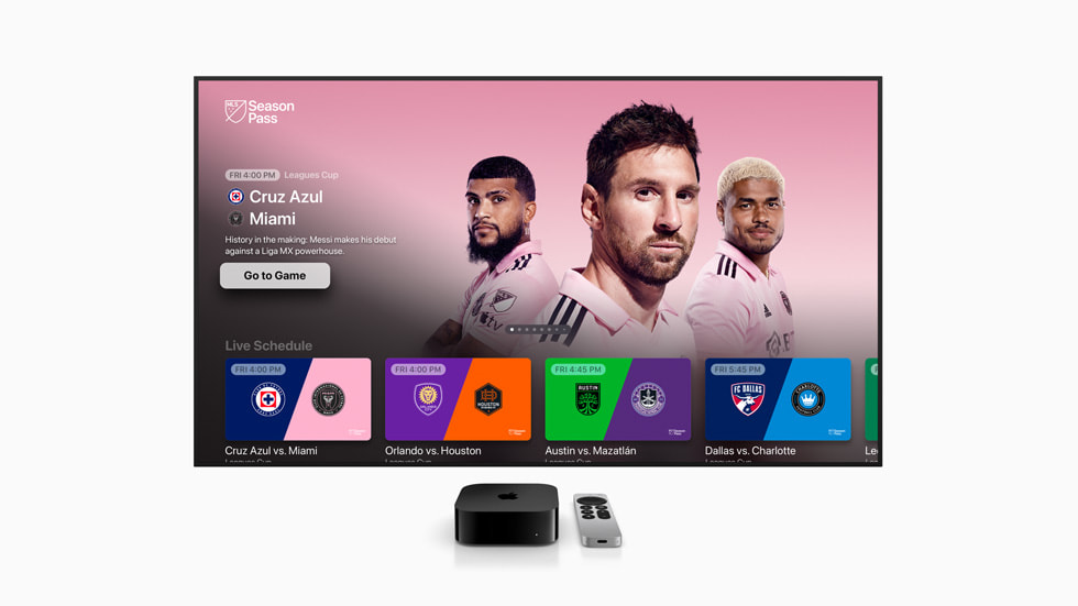 Una pantalla de Apple TV muestra el MLS Season Pass.