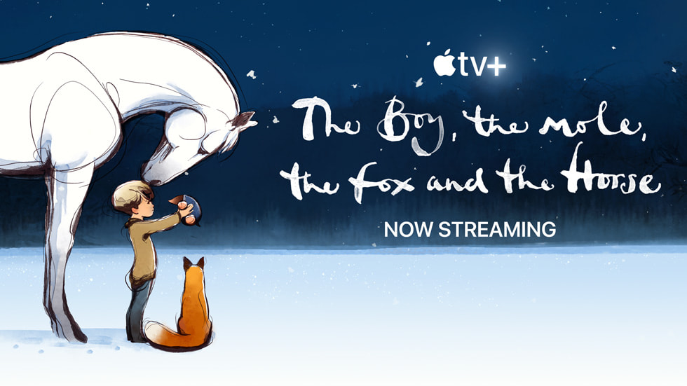 Texto alternativo de la imagen (para modo lectura) Banner de Apple TV+ para El niño, el topo, el zorro y el caballo.