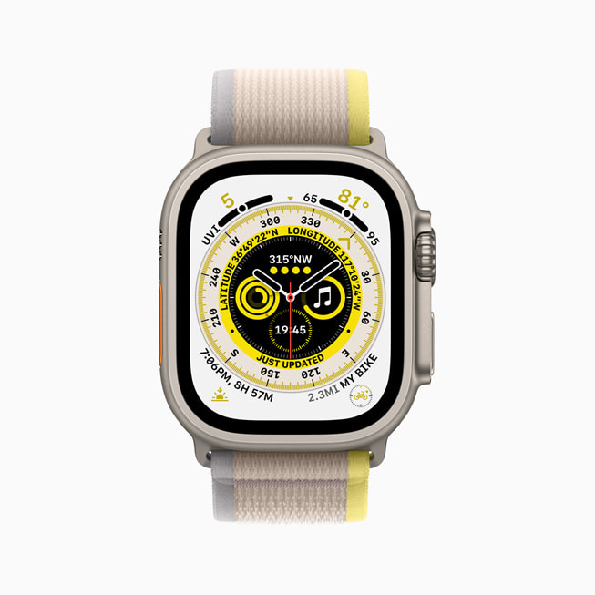 The Wayfinder face is shown on the new Apple Watch Ultra.