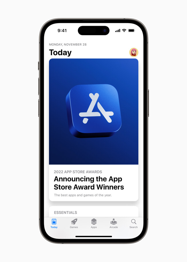 iPhone 14 Pro’da App Store uygulamasındaki Bugün sekmesi gösteriliyor.