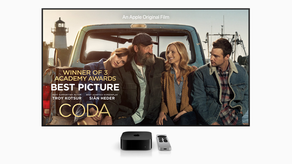 Apple TV 4K üzerinden bir akıllı TV’de Apple TV+’ın “*CODA*” adlı yapımı gösteriliyor.