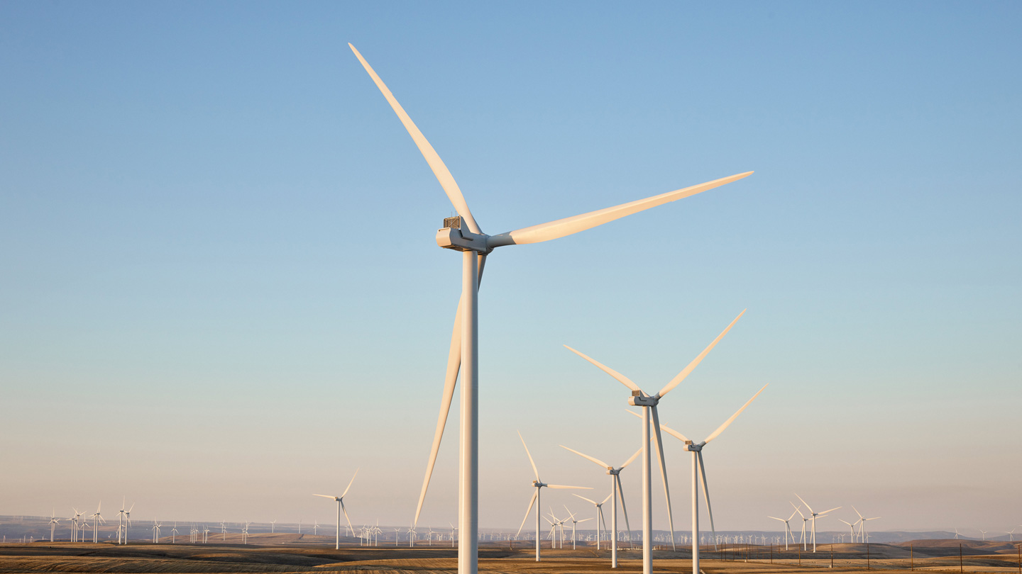 俄勒岡州 Montague 風電廠的風力渦輪機。