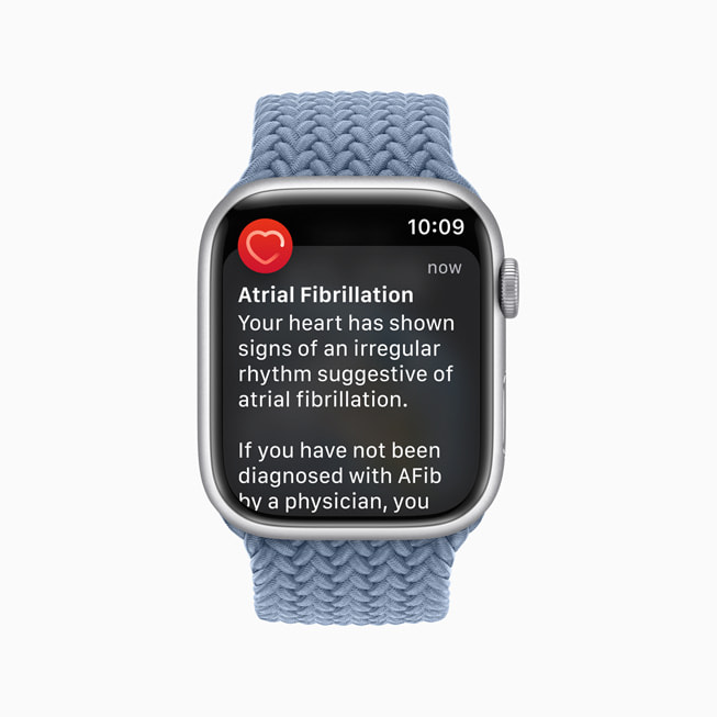 Waarschuwing bij onregelmatige hartslag als gevolg van atriumfibrilleren op Apple Watch Series 8.