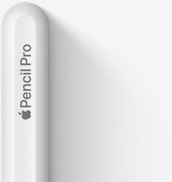 Vue du haut d’un Apple Pencil Pro, montrant le sommet arrondi, le logo Apple et les mots Pencil Pro.