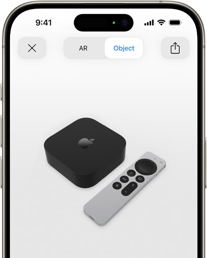 Billede, der viser Apple TV 4K på augmented reality-skærm på iPhone.