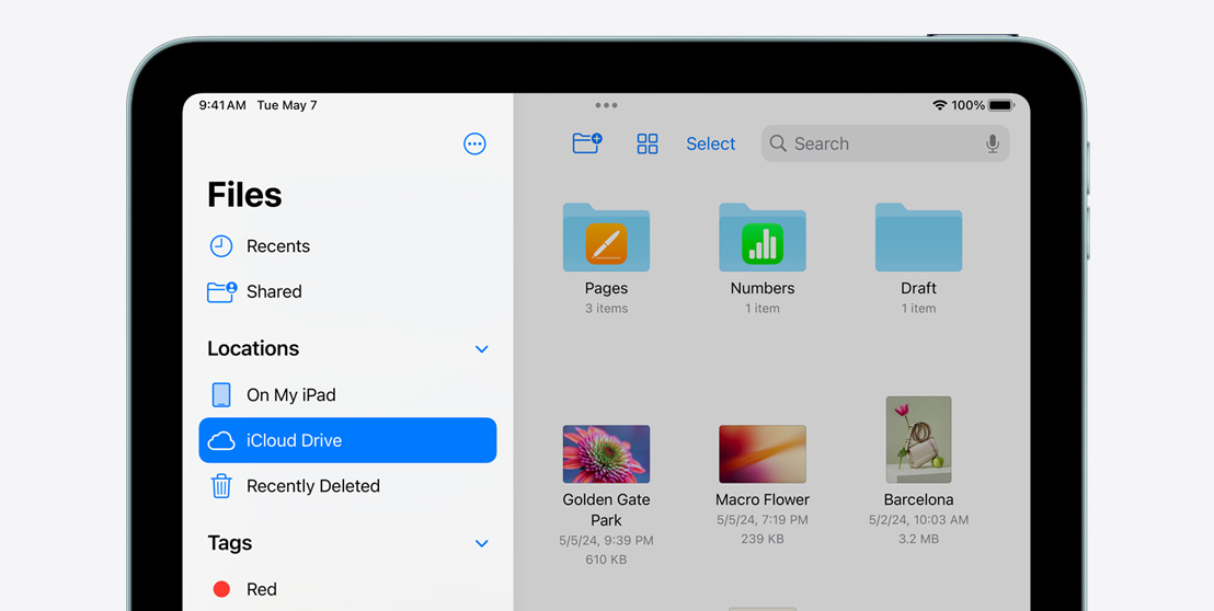 iPad Air, millel on näha rakendus Files.