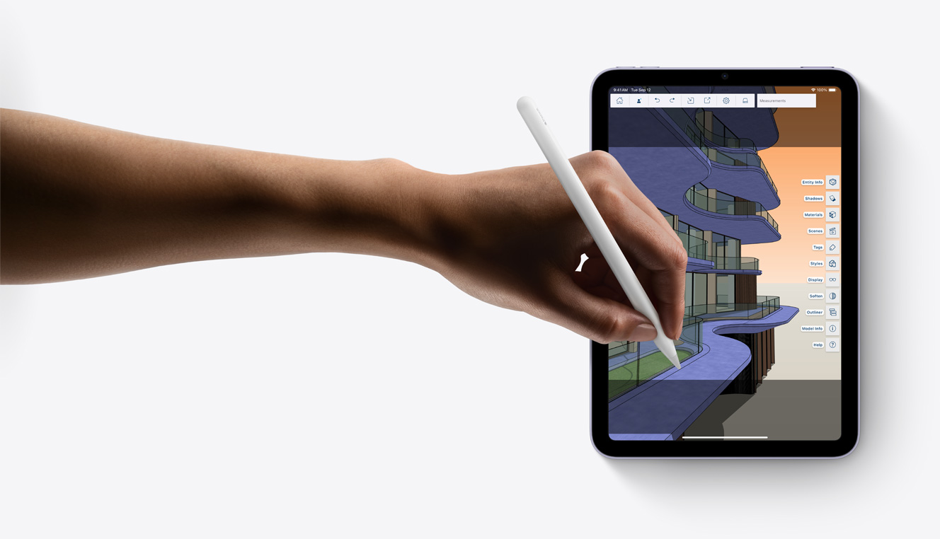 Apple Pencil lietošana SketchUp aplikācijā iPad mini