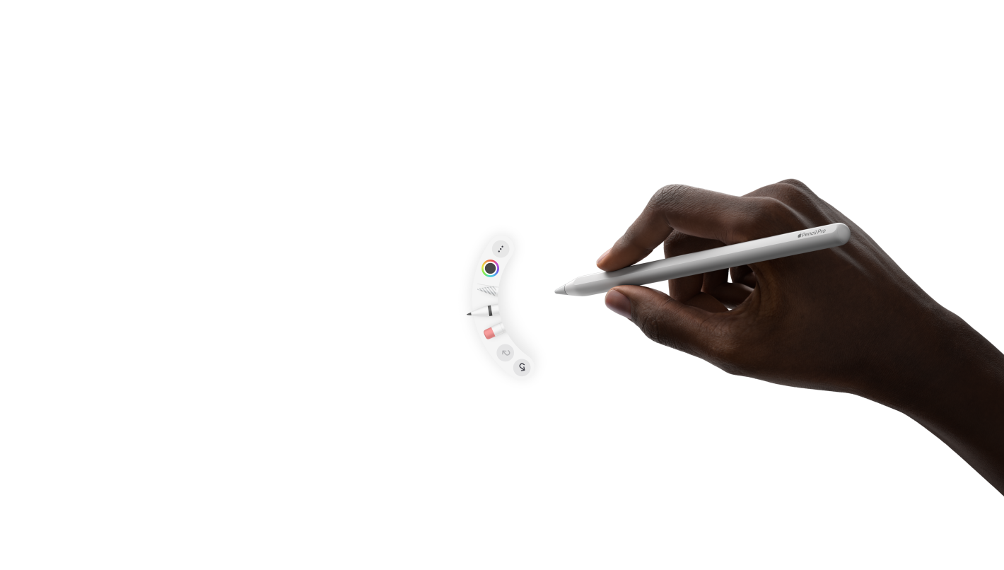 Az Apple Pencil Pro szorítási funkciójának bemutatása az új paletta megjelenítésével