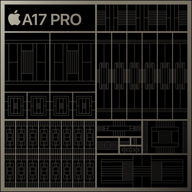 Стилизирана илюстрация на A17 Pro чип
