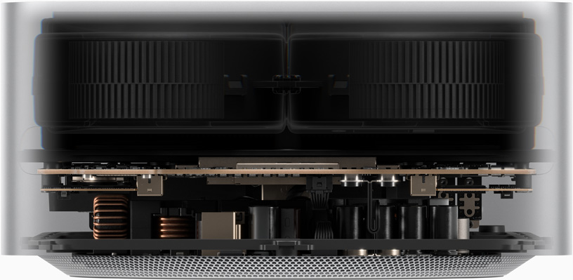 Kích thước của Mac Studio thể hiện chiều rộng 7,7 inch và chiều cao 3,7 inch