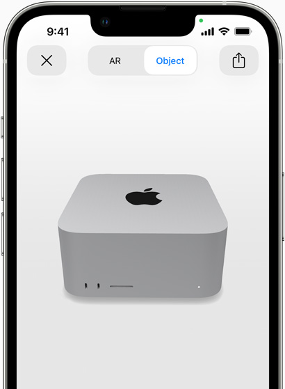 Esikatselu Mac Studion tarkastelemisesta lisätyssä todellisuudessa iPhonella