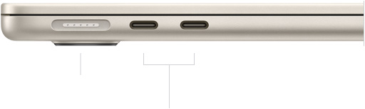 MacBook Air, kinni, vasak külg, näha Magsafe ja kaks Thunderbolti liidest