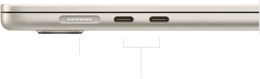 MacBook Air, kinni, vasak külg, näha Magsafe ja kaks Thunderbolti liidest