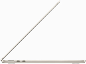 Vista lateral do MacBook Air na cor luz das estrelas