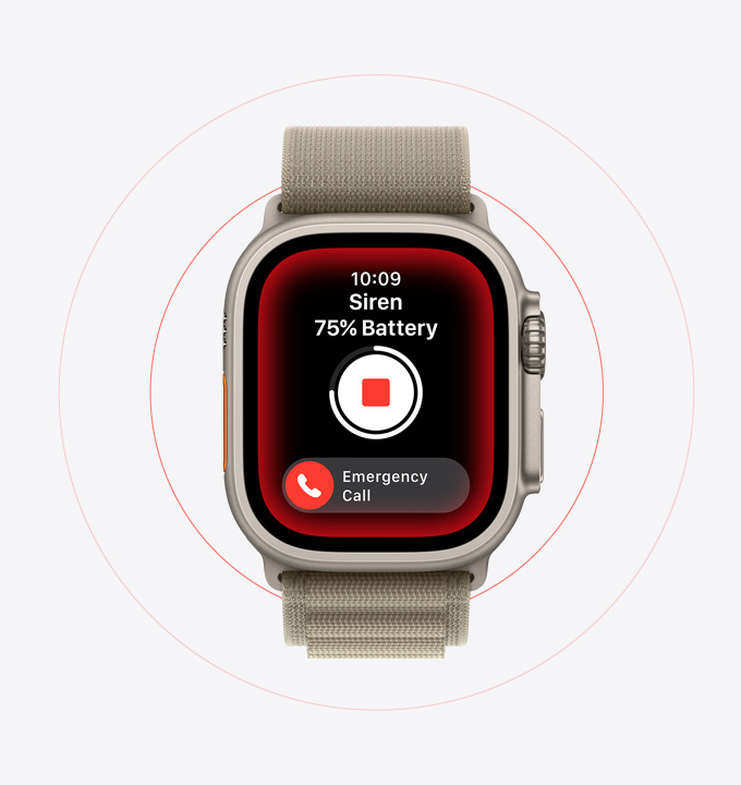 Syrena alarmowa aktywowana na zegarku Apple Watch Ultra 2.