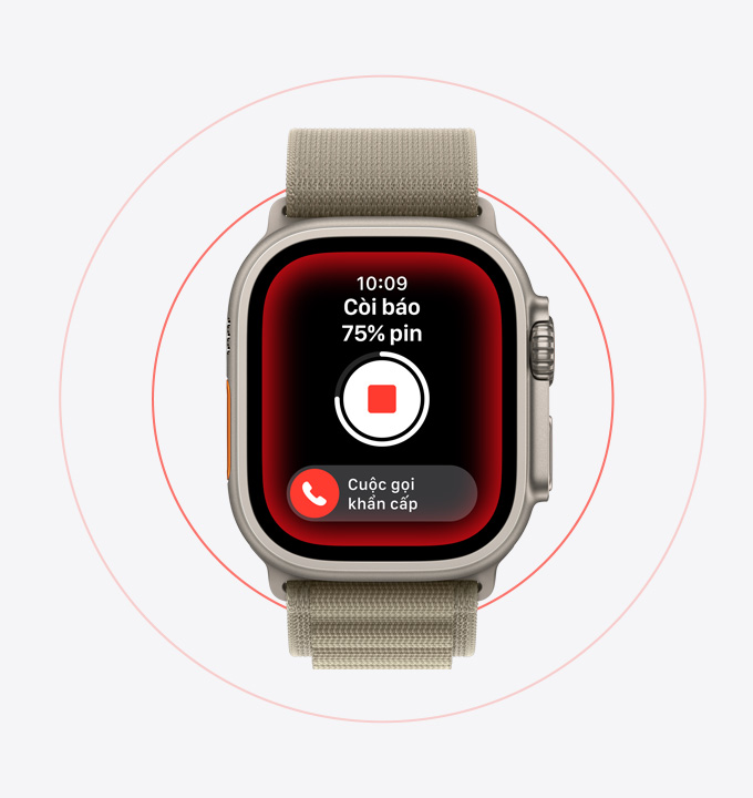 Còi Báo đang được sử dụng trên Apple Watch Ultra 2.