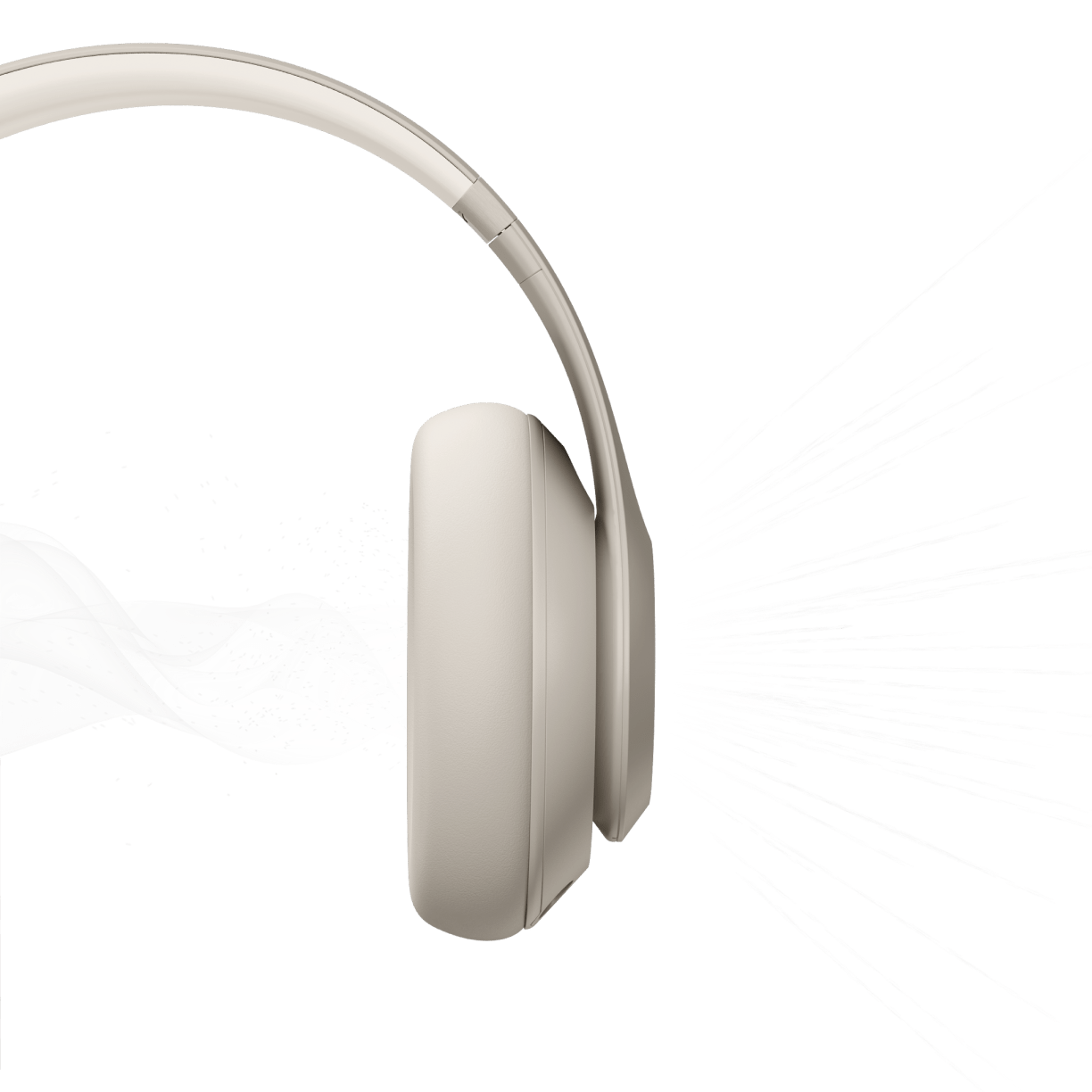 Image des écouteurs Beats Studio Pro sans fil de couleur grès illustrant le mode Transparence