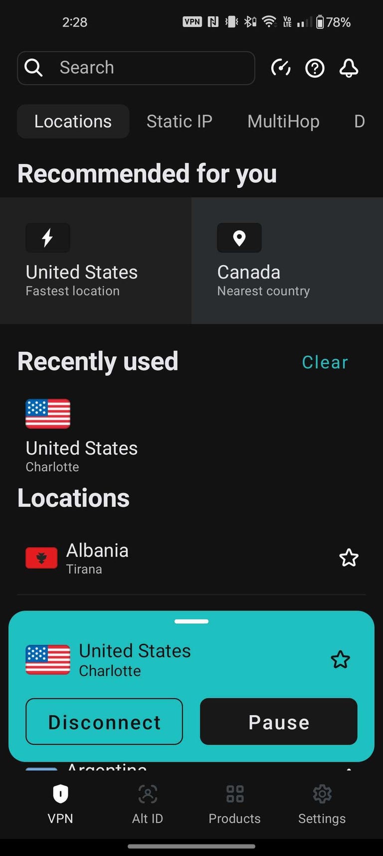 Surfshark VPN app running on Android