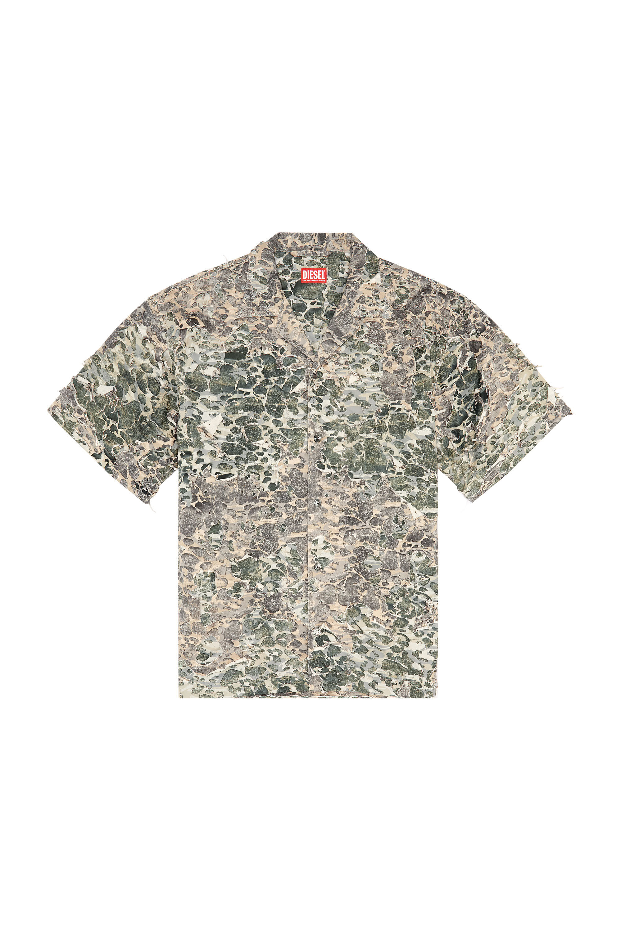 Diesel - S-HOCKNEY-CAMU, Male Camo shirt with destroyed finish in マルチカラー - Image 2