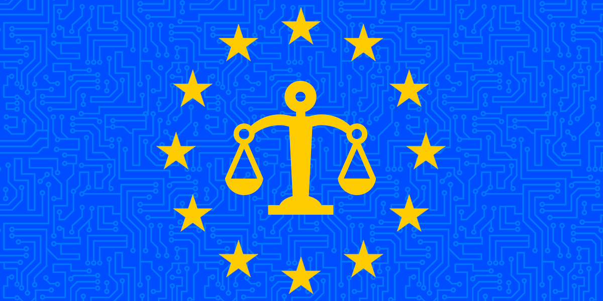 EU flag with scales of justice
