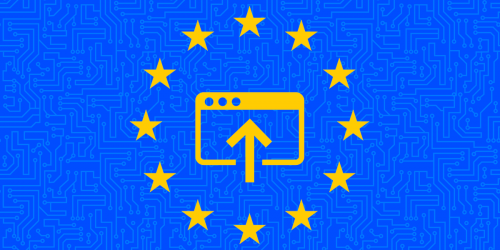 European Union flag with upload icon in center