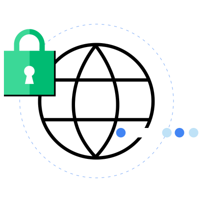 Abstract image representing the global web, featuring a lock as a privacy symbol that is securely maintained while keeping platforms open and accessible.