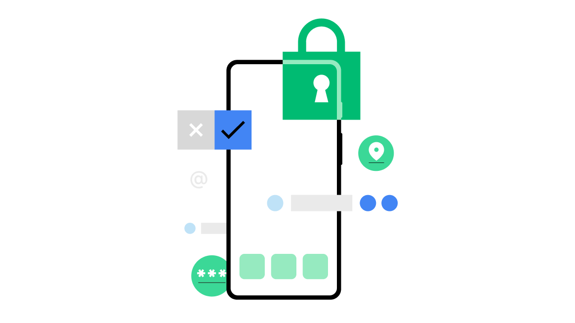 A mobile phone with mobile apps icons and a closed padlock