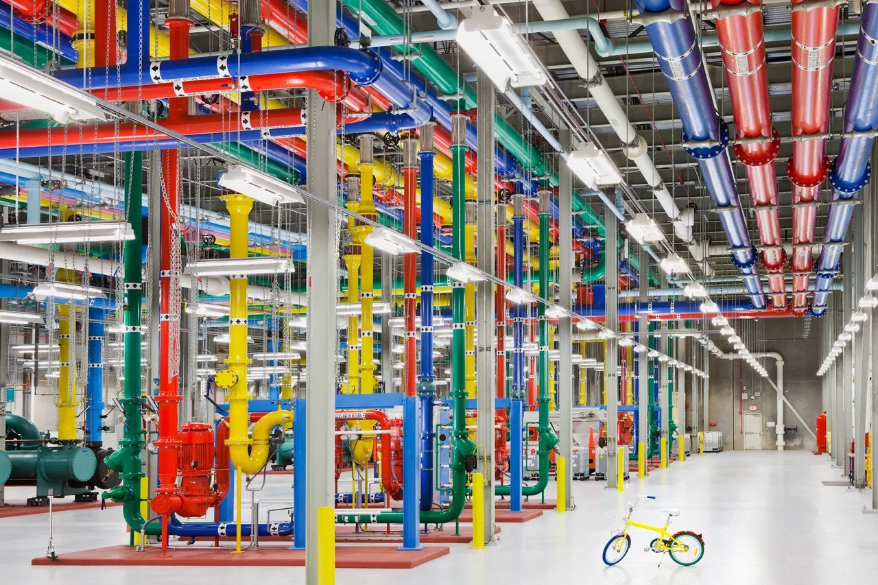These colorful pipes in our Douglas County, Georgia data center send and receive water for cooling our facility.