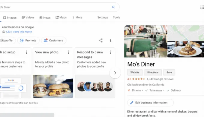 Image of a Business Profile update view on google search