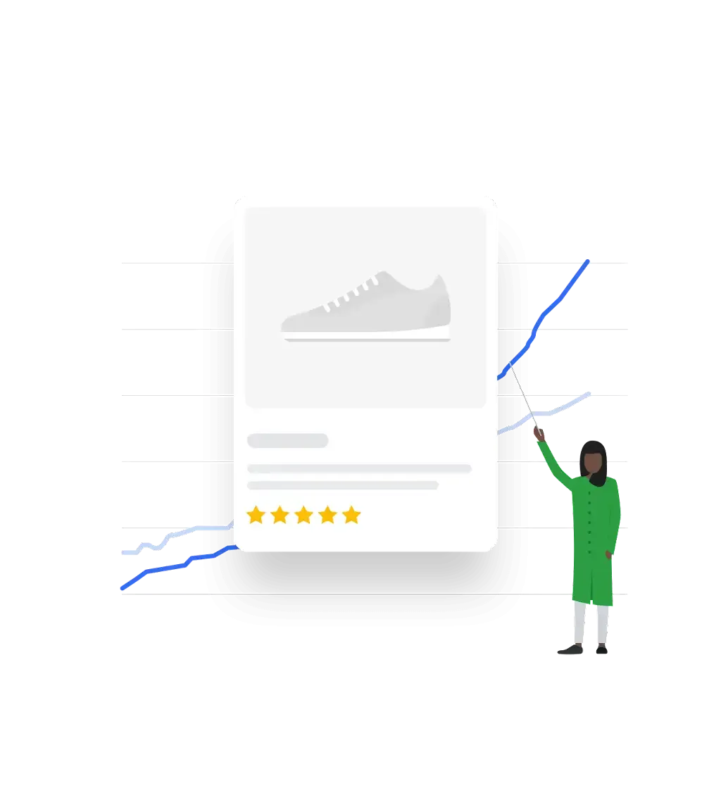 An illustrated figure points to a graph featuring product performance information for a running shoe product.