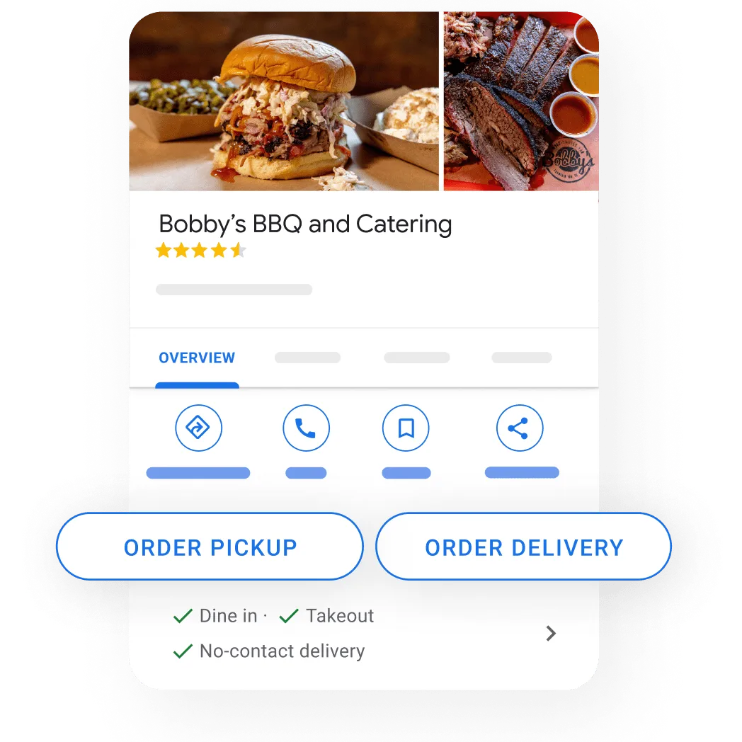 Image of a restaurant Business Profile that accept online food orders with Google