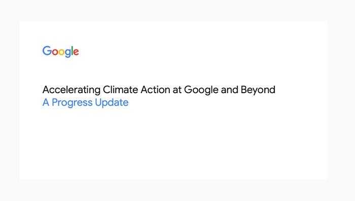 Imagen de portada del informe titulado Impulso de la acción climática en Google y más allá: Una actualización del progreso