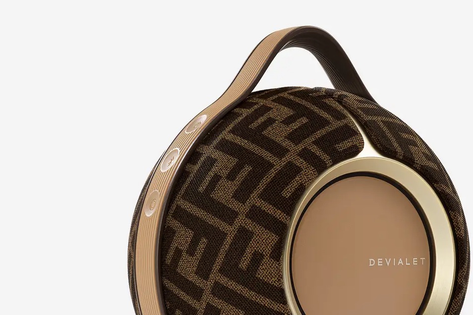 A close-up of the Fendi Devialet Mania Speaker