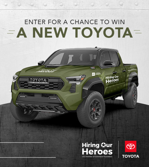 Enter for a chance to win a new Toyota giveaway, Hiring Our Heroes