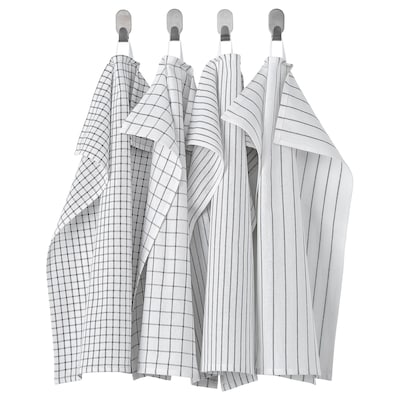 RINNIG Tea towel, white/dark grey/patterned, 45x60 cm