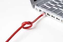 A knot on a flex to a portable computer close-up.