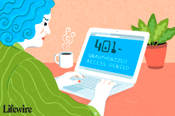 Illustration of a frustrated person getting a 401 error on a laptop