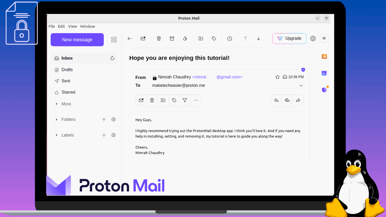 feature image portraying proton mail desktop app open on a laptop screen