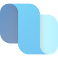 A logo in blue shaded color