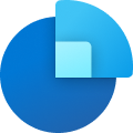 A blue circle logo with light blue shade