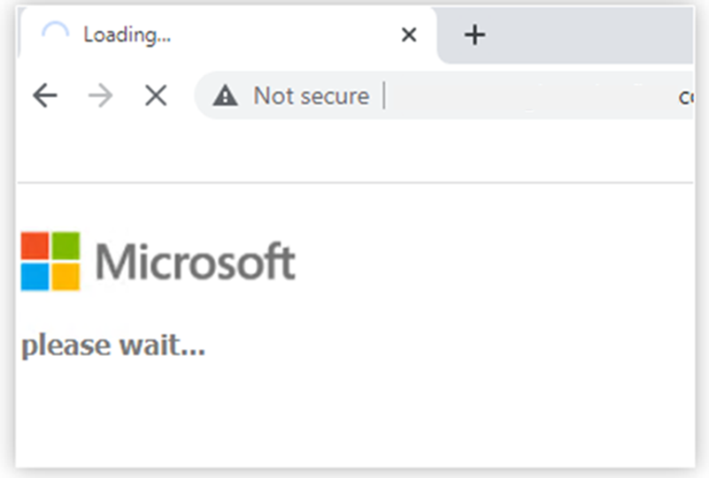 Partial screenshot of a web page that has the Microsoft logo and a "please wait..." message.