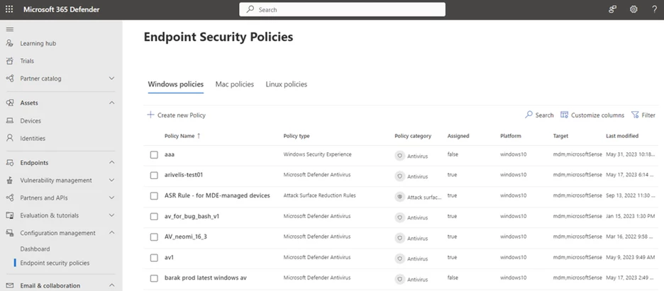 Screenshot of the Microsoft 365 Defender portal settings management experience across Windows, mac, and iOS so that the security analyst can remain within this portal. 