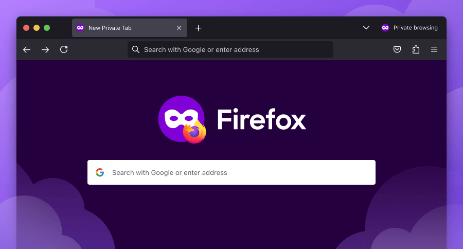 Una finestra del browser Firefox in modalità di navigazione anonima.