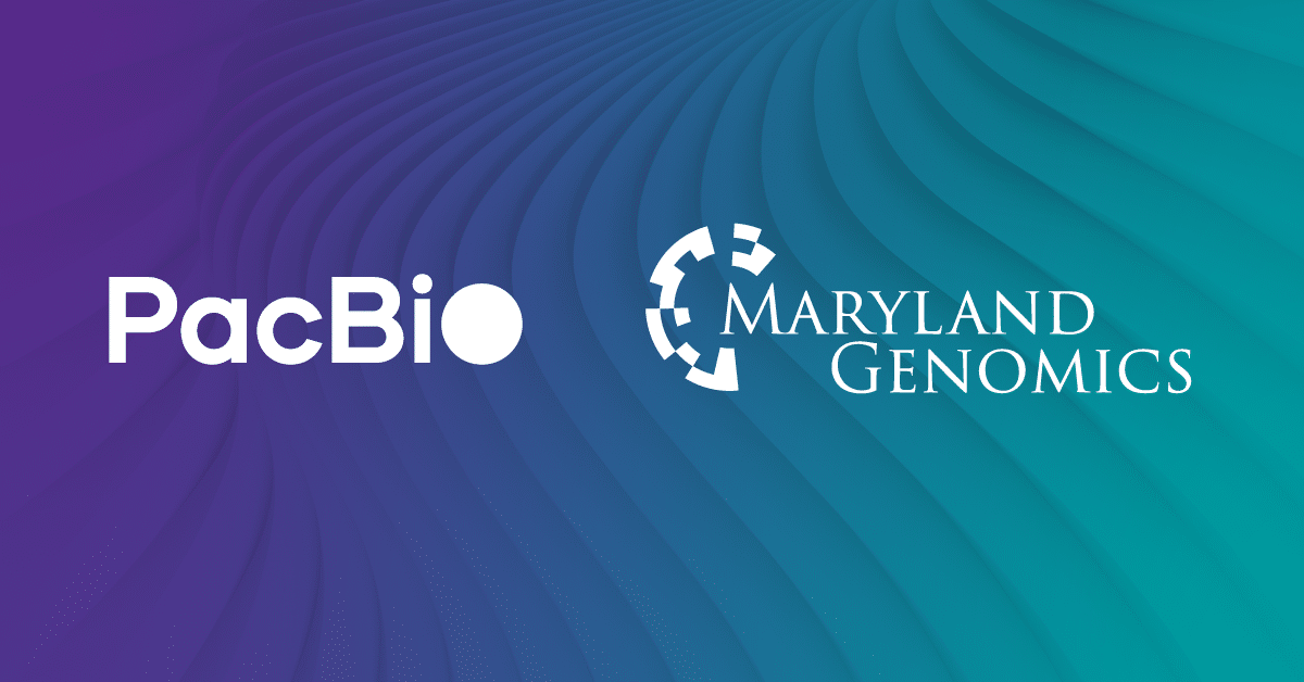 Social image showing PacBio logo and Maryland Genomics logo