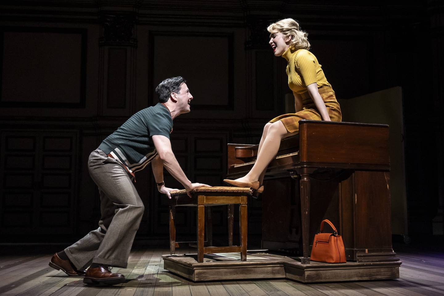 Christopher Kale Jones (left) plays Barry Mann and Rebecca Hurd plays Cynthia Weil, Mann’s wife and songwriting partner, in Paramount Theatre's Beautiful: The Carole King Musical. Credit: Liz Lauren