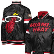 Starter Youth Black Miami Heat Home Game Varsity Satin Full-Snap Jacket