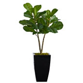 Nearly Natural 3-ft Fiddle Leaf Fig Artificial Tree in Black Metal Planter